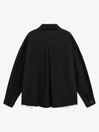 Fun Distressed Raw-Edge Printed Long-Sleeved Shirt