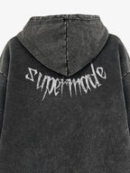 Gothic Devil Graphic Washed Hoodie