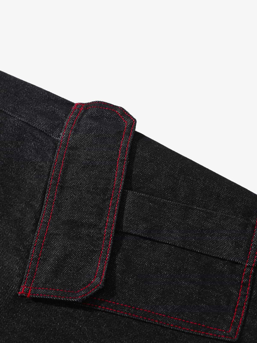 Retro Red Contrast Stitching Pocket Barrel Jeans