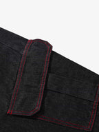 Retro Red Contrast Stitching Pocket Barrel Jeans