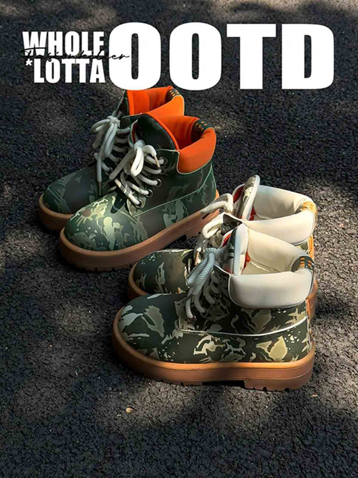 Camo Print Lace Up Chunky Ankle Boots - 2597