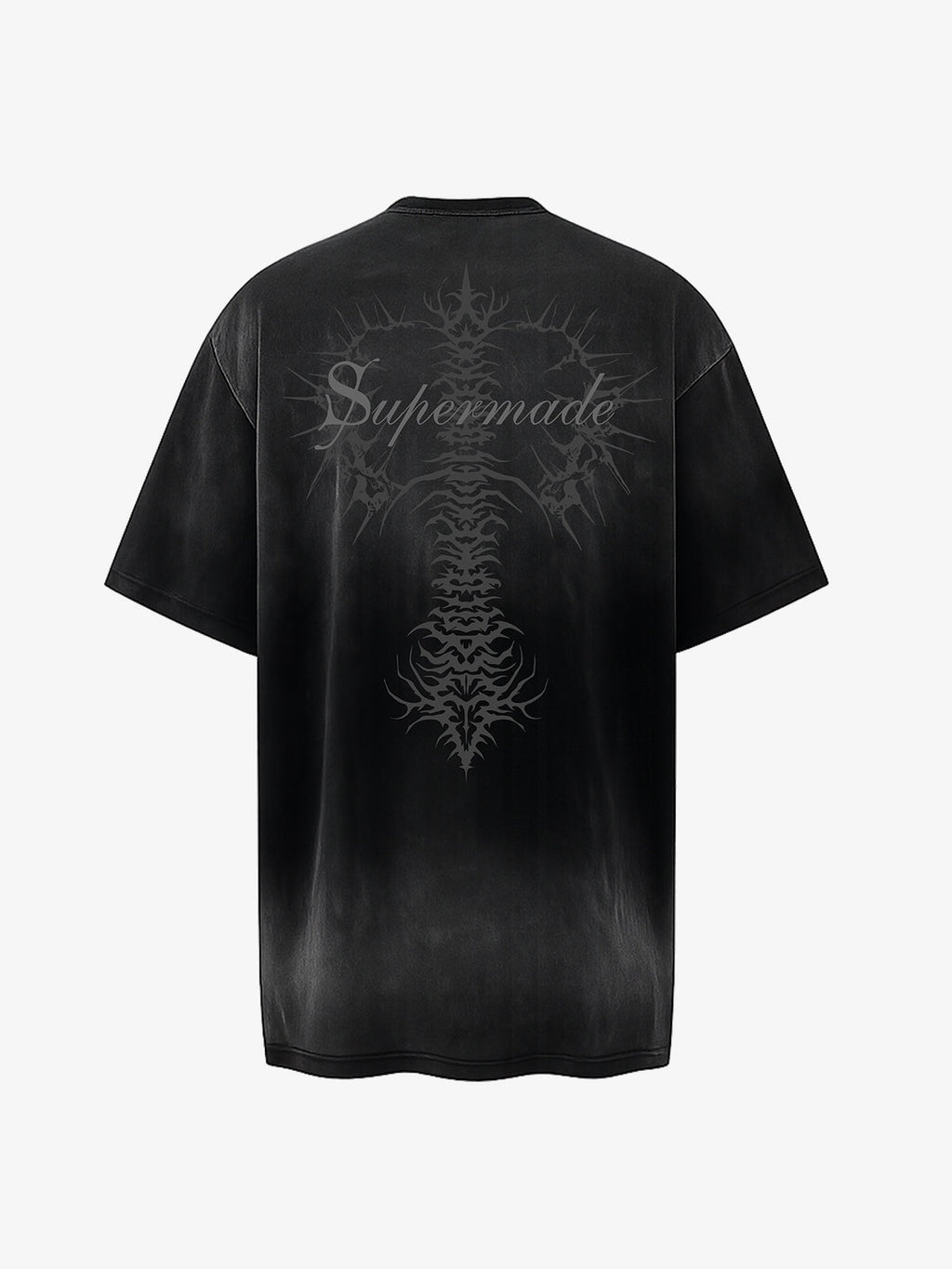 Acid Wash Gothic Cross Spine Graphic Distressed T-Shirt - 2604