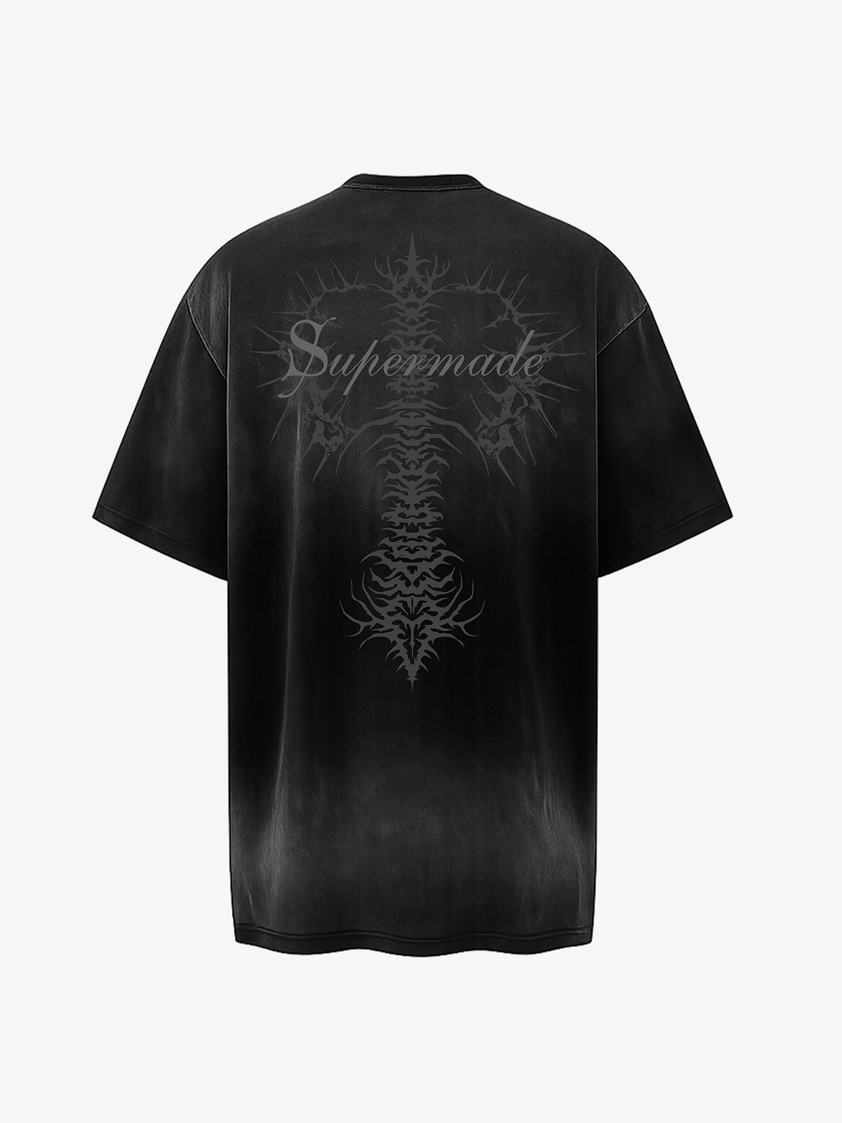 Acid Wash Gothic Cross Spine Graphic Distressed T-Shirt - 2604