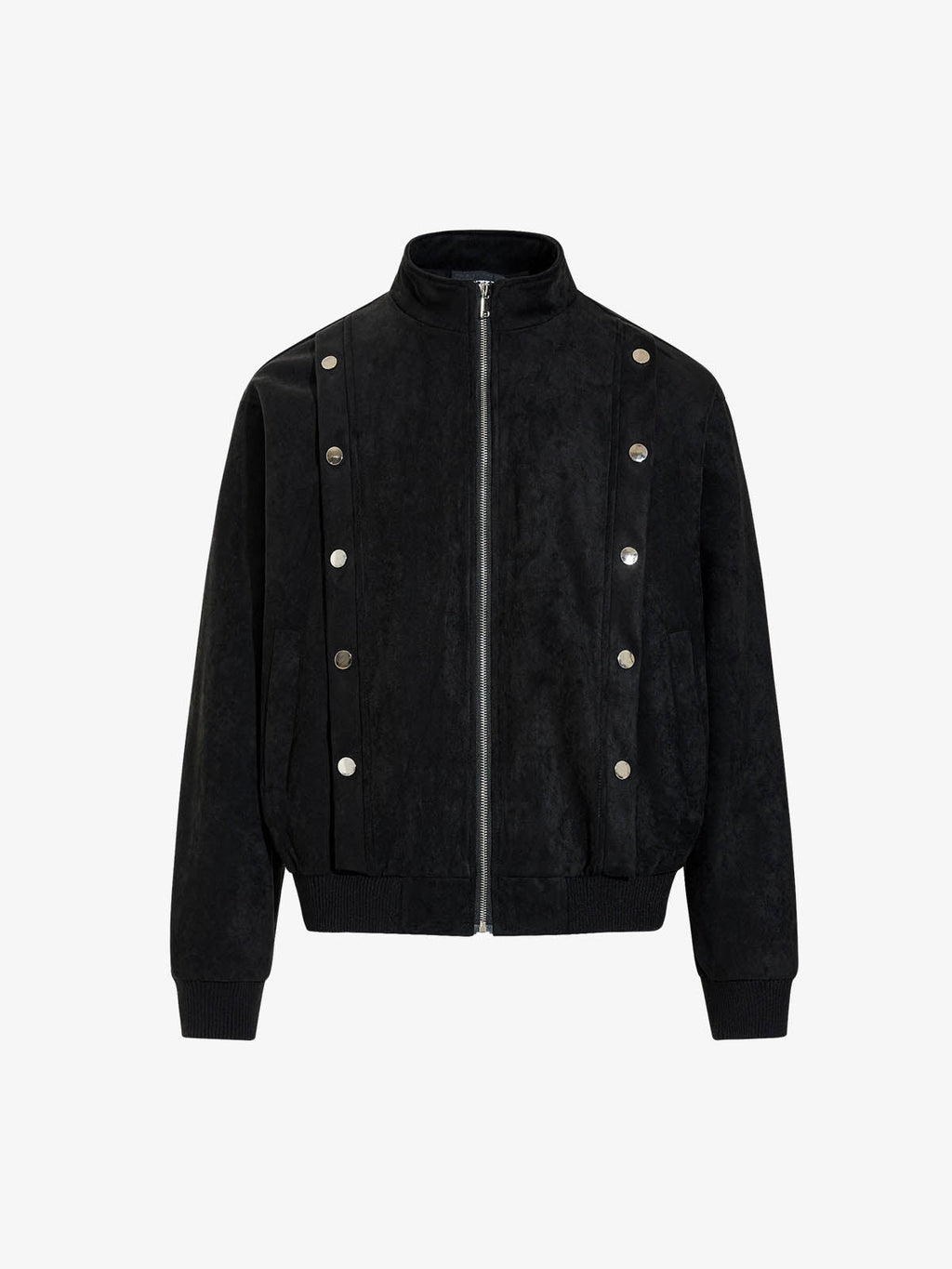 Vintage Stand Collar Metal Button-Structured Bomber Jacket
