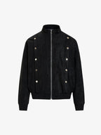 Vintage Stand Collar Metal Button-Structured Bomber Jacket