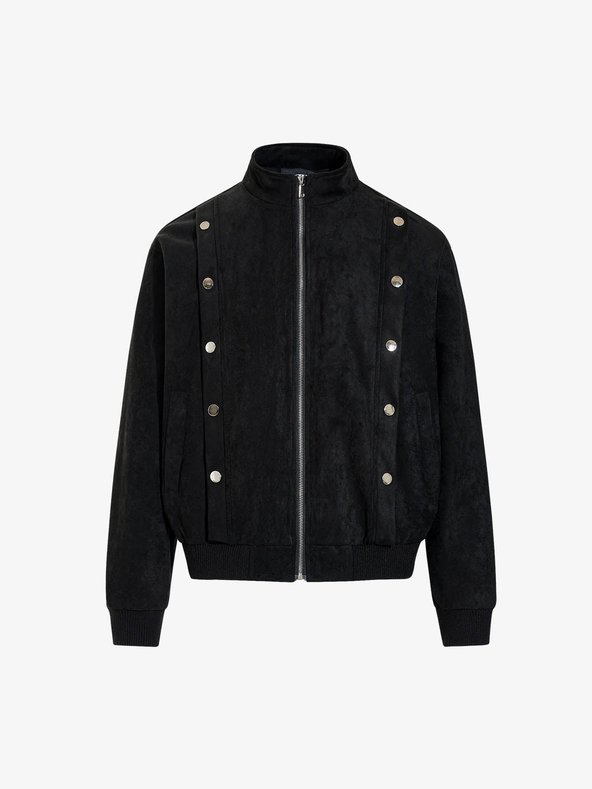 Vintage Stand Collar Metal Button-Structured Bomber Jacket