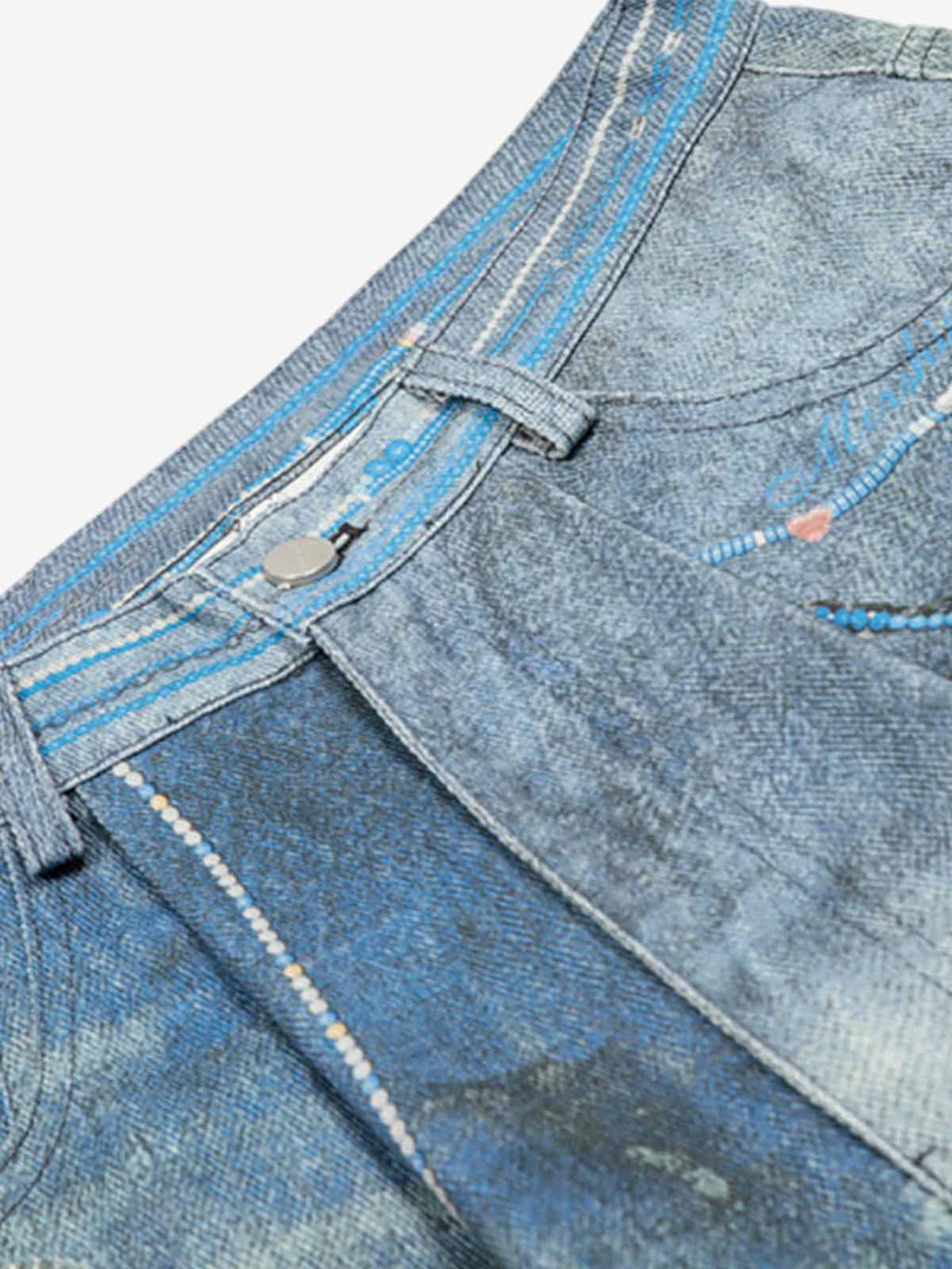 Distressed Dirty 3D Floral Denim Shorts
