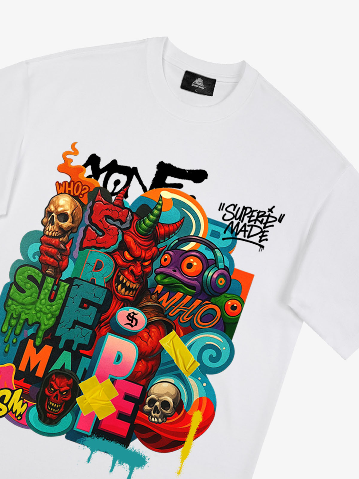 Trendy Multicolor Graffiti Skull Graphic T-Shirt