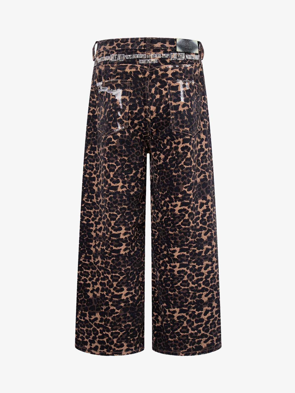 Bold Leopard Print Distressed Wide-Leg Jeans