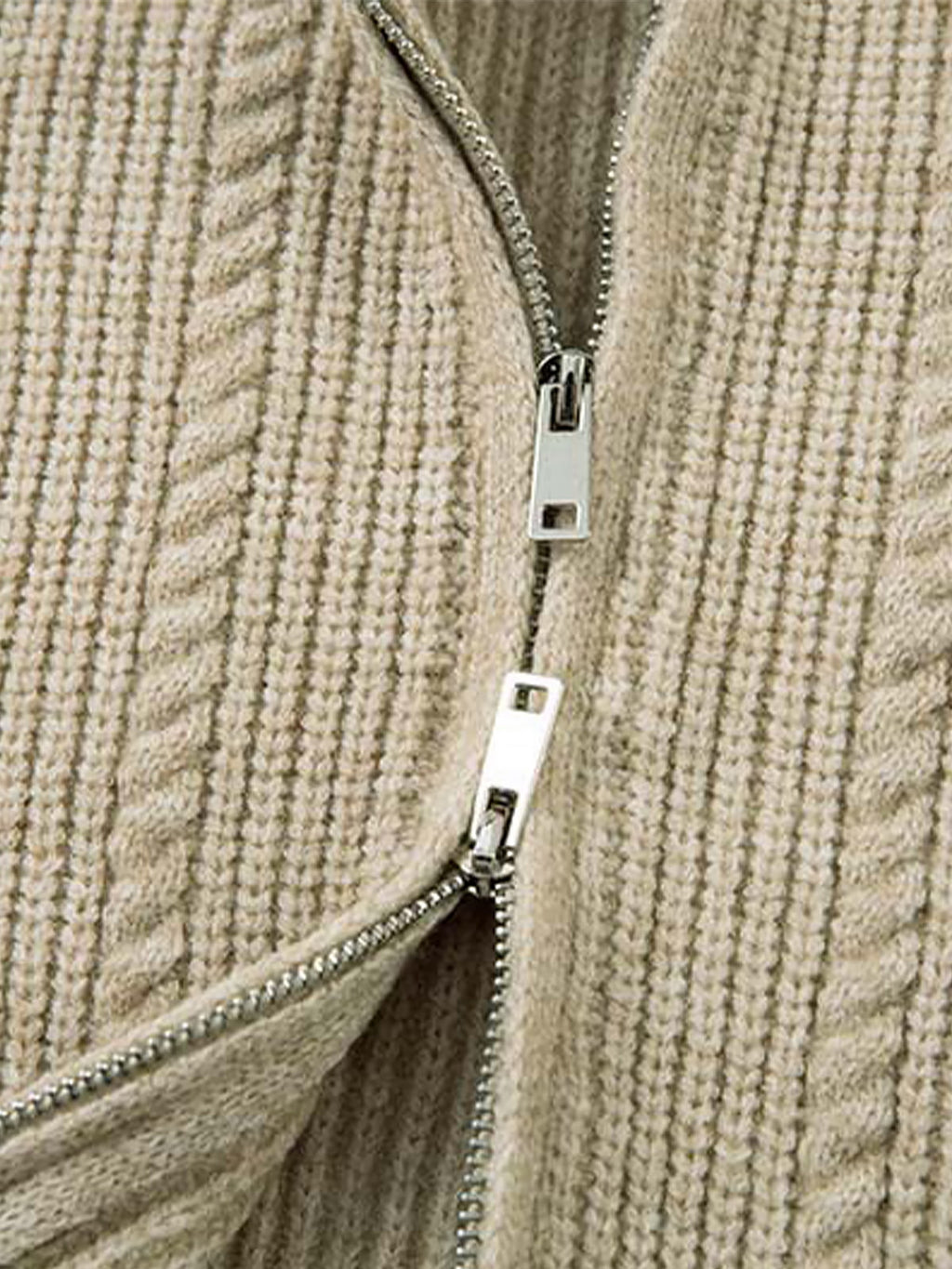 Knitted Vintage Floral Wheat Ear Pattern Double Zip Sweater