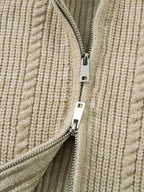 Knitted Vintage Floral Wheat Ear Pattern Double Zip Sweater