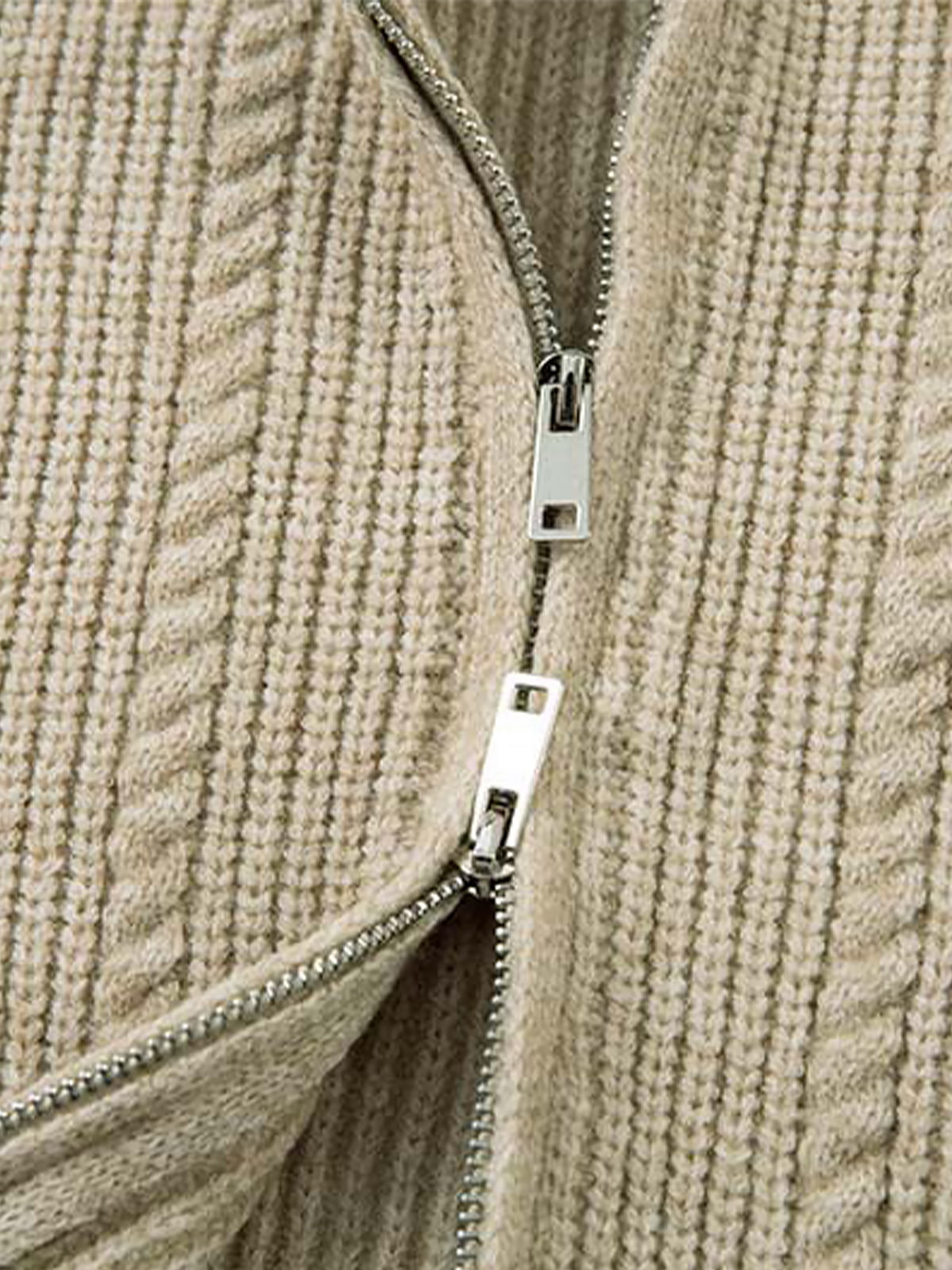 Knitted Vintage Floral Wheat Ear Pattern Double Zip Sweater