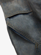 Distressed Washed Ripped Letter Patchwork Wide Leg Jeans