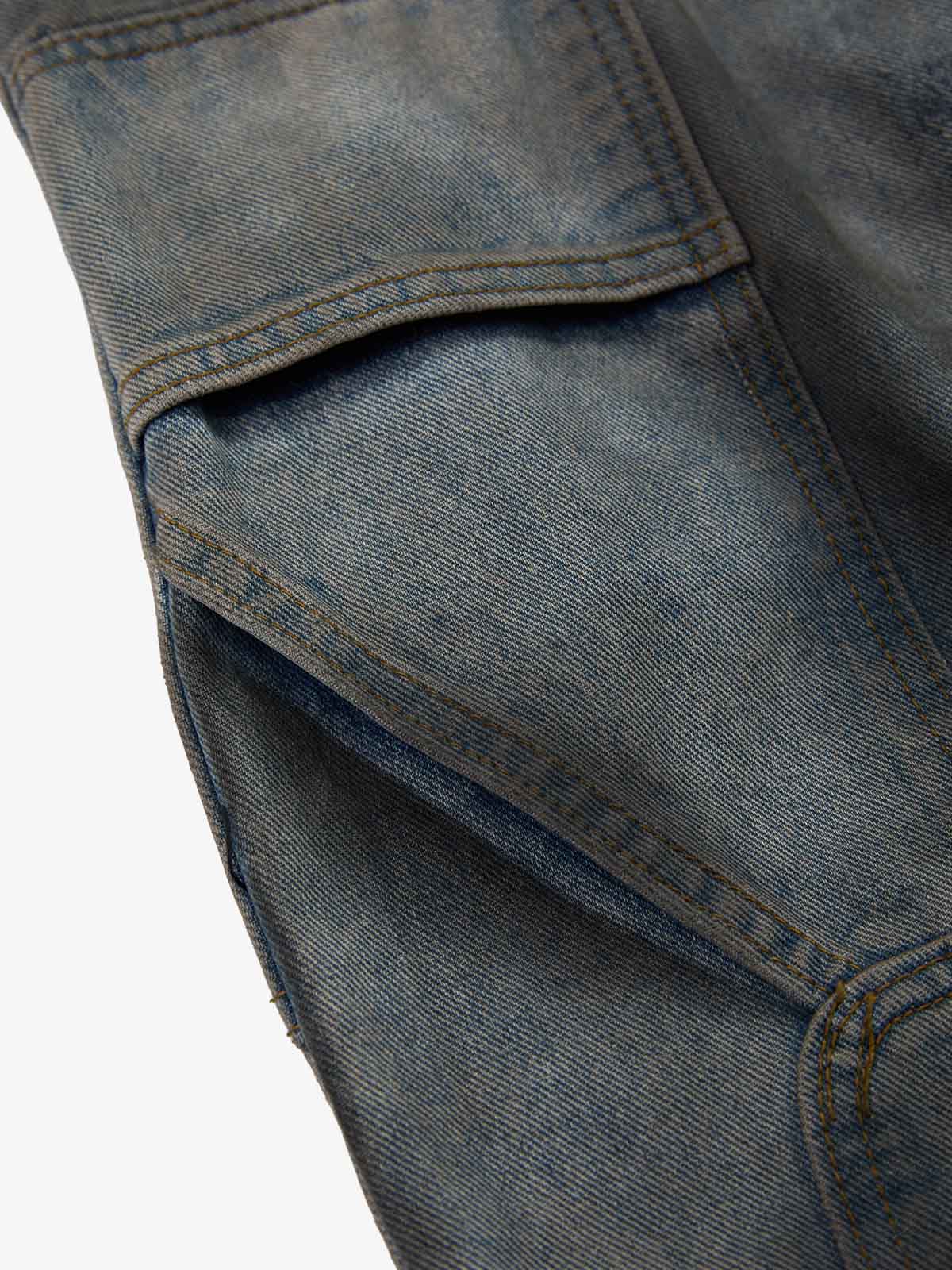Distressed Washed Ripped Letter Patchwork Wide Leg Jeans