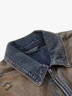 Vintage Washed Distressed Denim Zip Up Jacket