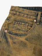 Burnt Orange Distressed Denim Shorts