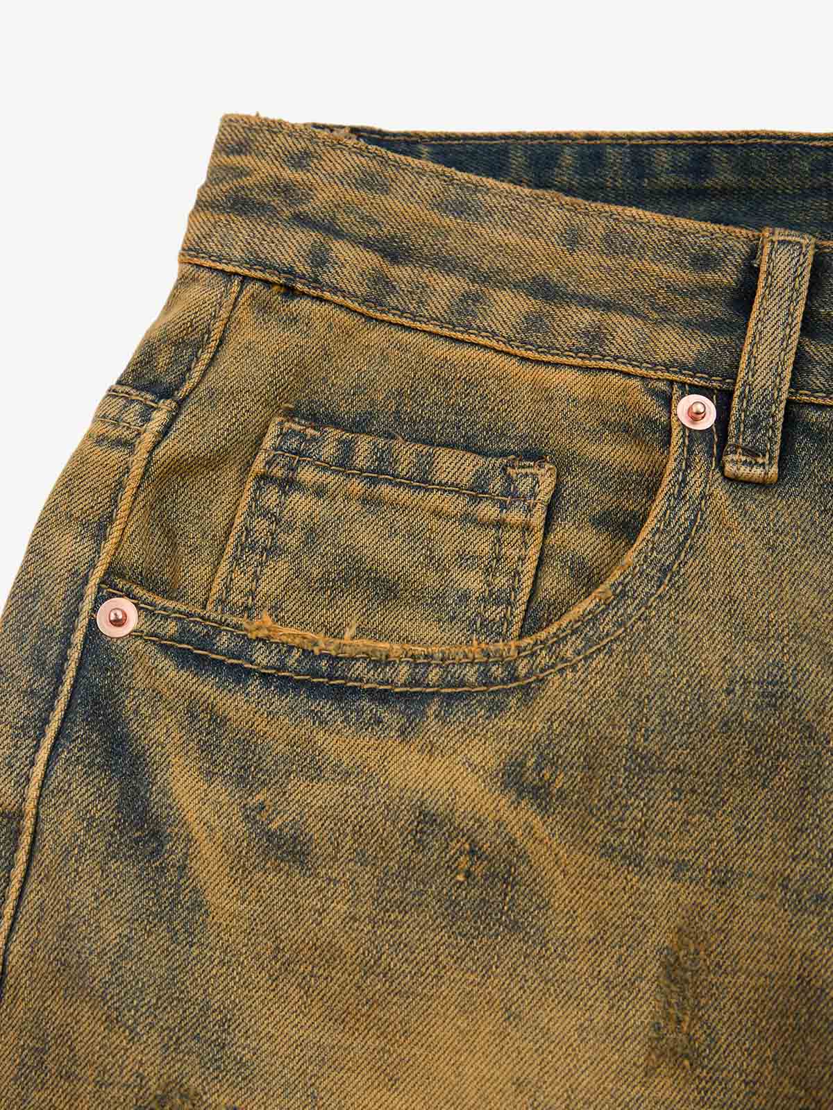 Burnt Orange Distressed Denim Shorts