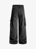 Washed Cotton Multi-Pocket Ruched Cargo Pants