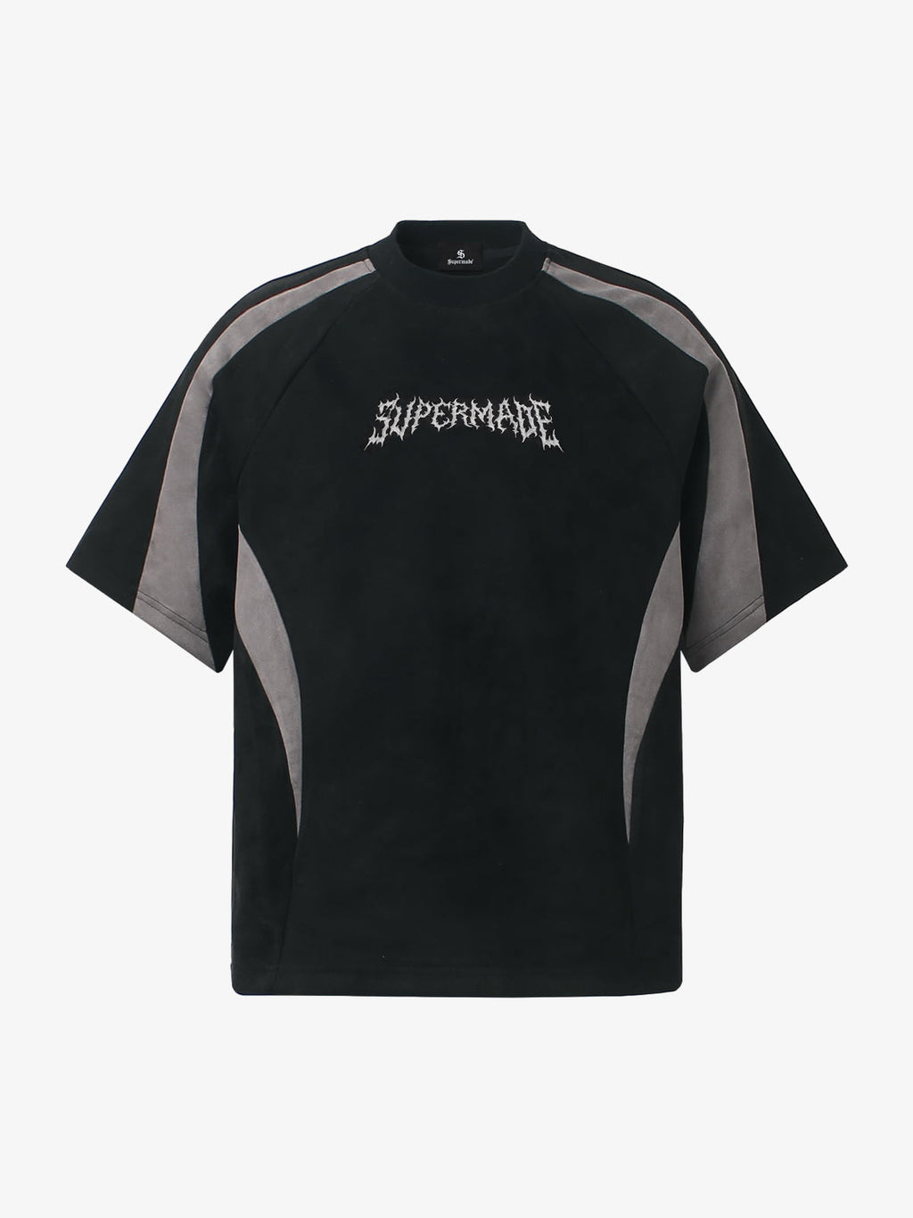 Suede Panel Embroidered Logo Short Sleeve T-Shirt
