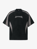 Suede Panel Embroidered Logo Short Sleeve T-Shirt