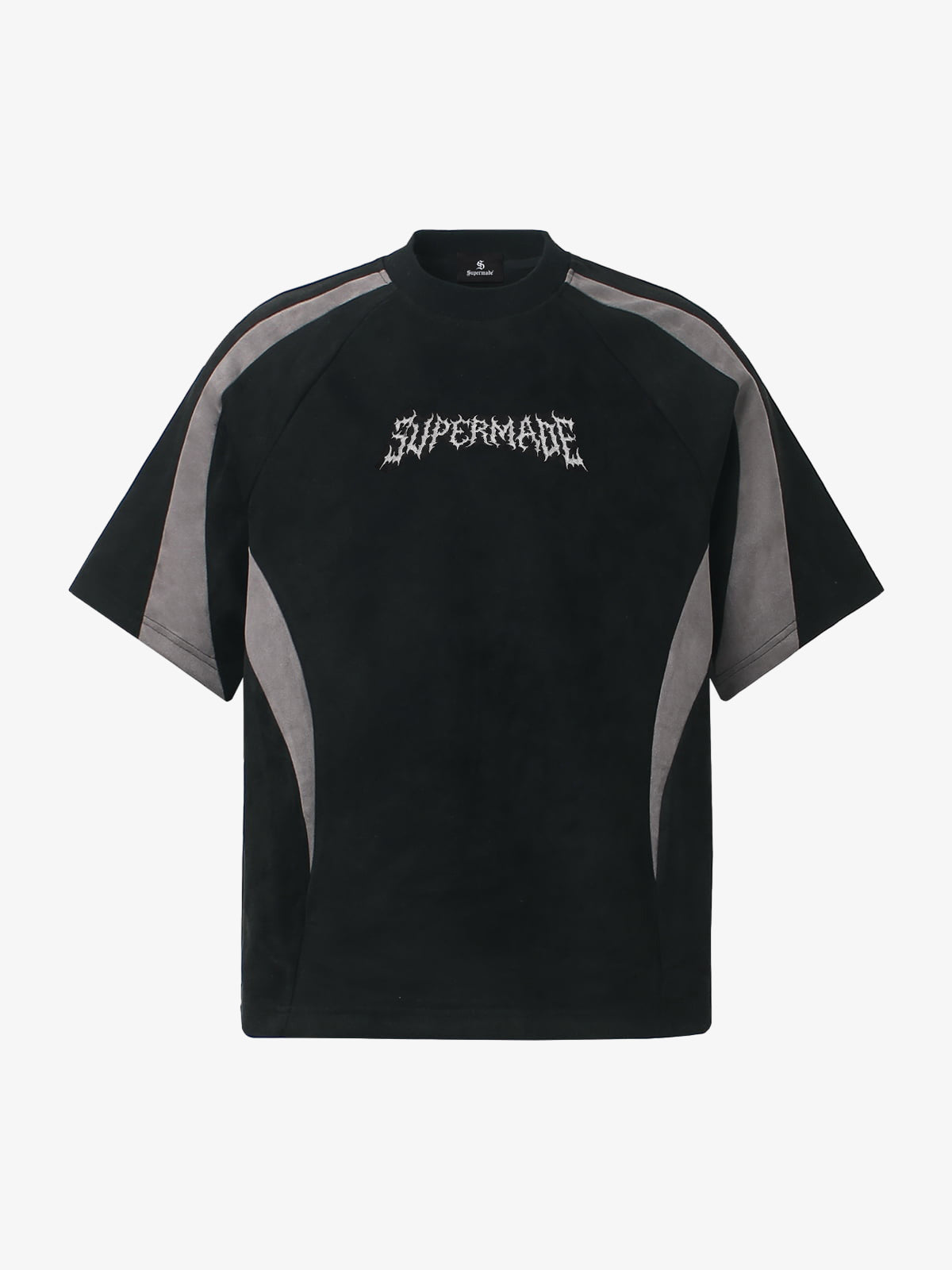 Suede Panel Embroidered Logo Short Sleeve T-Shirt