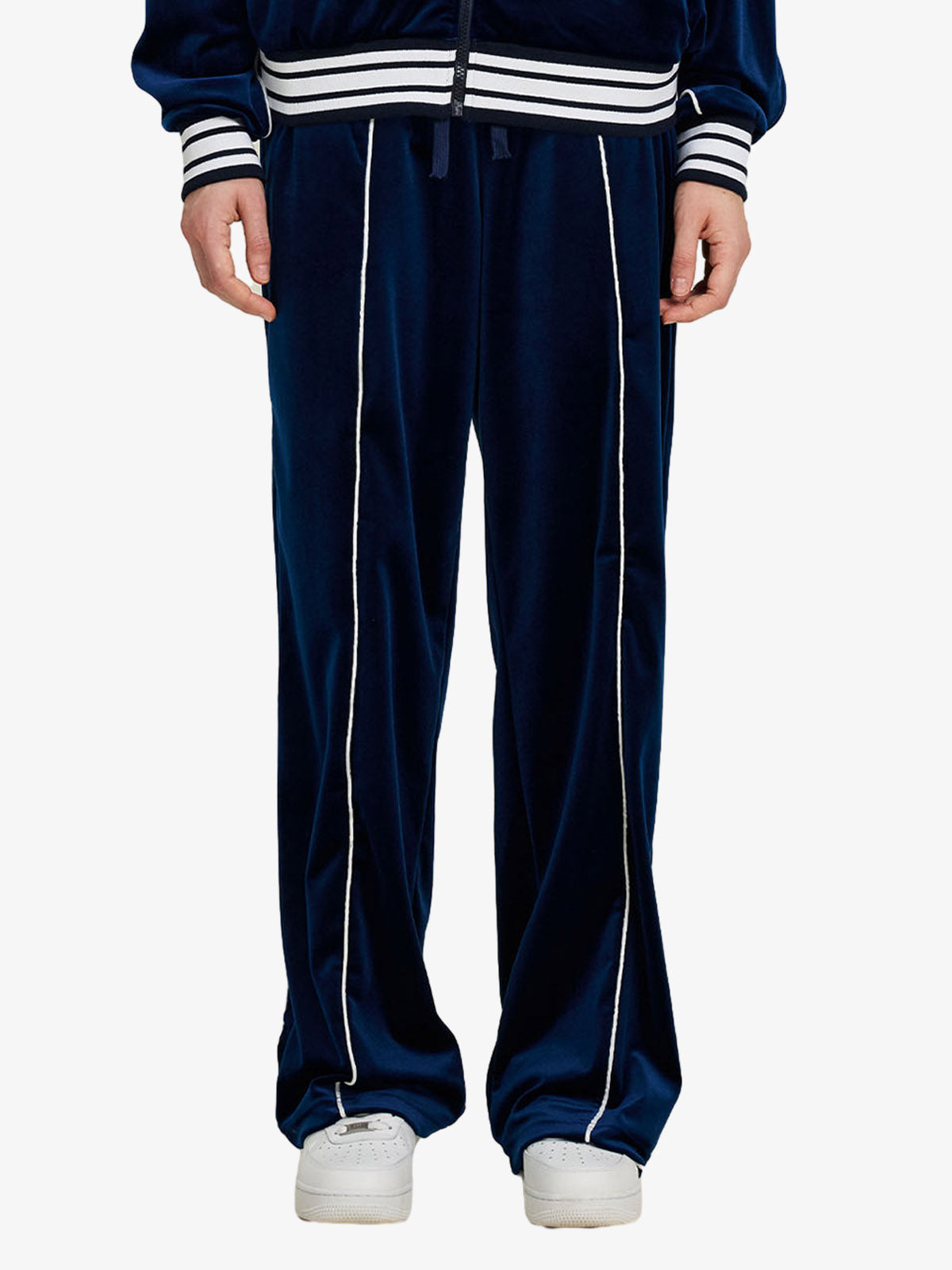 Velour Side Stripe Wide Leg Track Pants