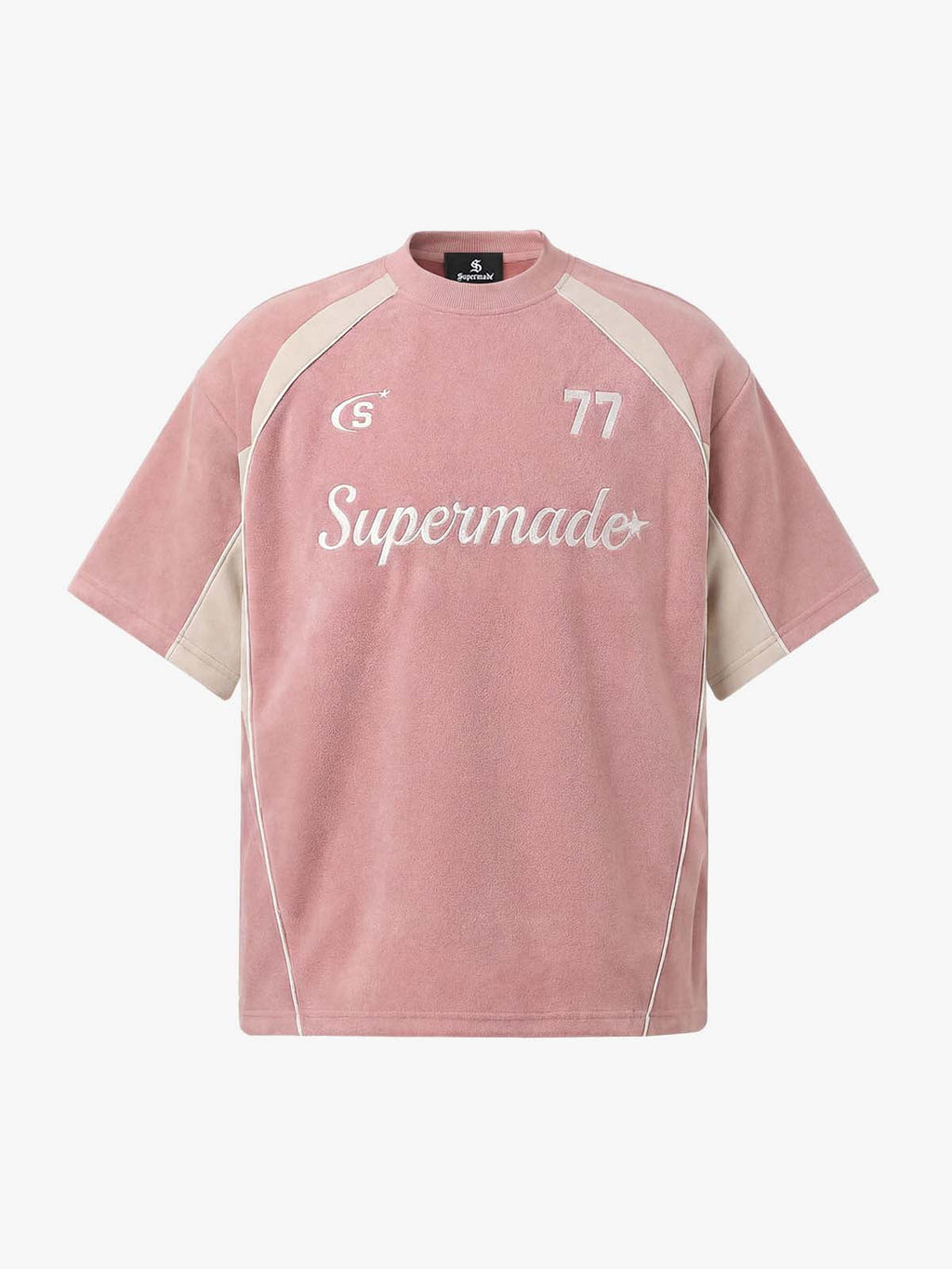 Suede Logo Embroidered Patchwork Short Sleeve T-Shirt
