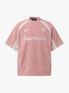 Suede Logo Embroidered Patchwork Short Sleeve T-Shirt
