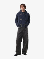 Washed Denim Metal Toggle Clasp Hooded Jacket