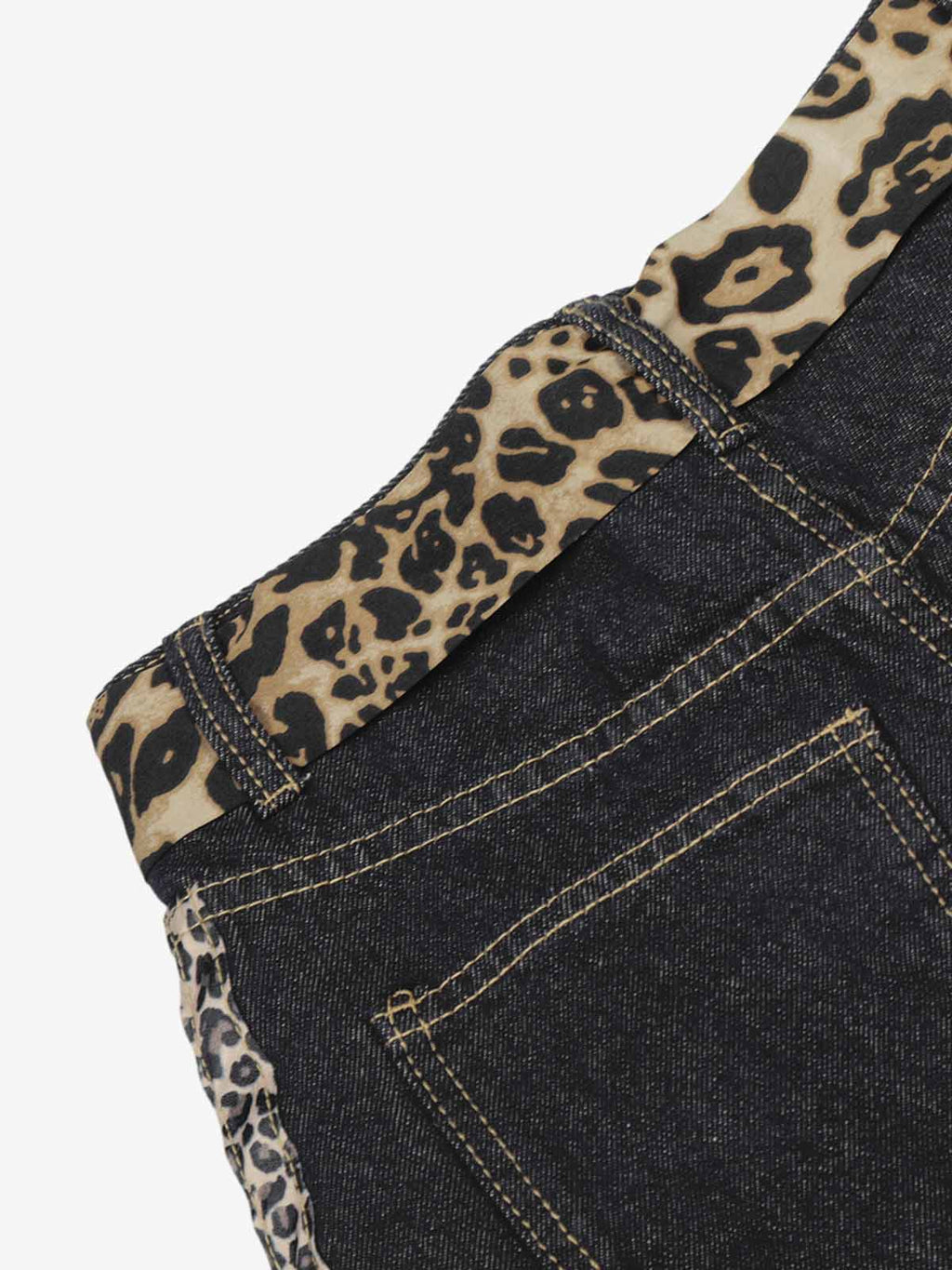 Leopard Side Panel Tie Belt Denim Barrel Jeans
