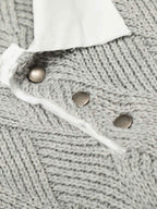 Retro Contrast Collar Embroidery Knit Sweater