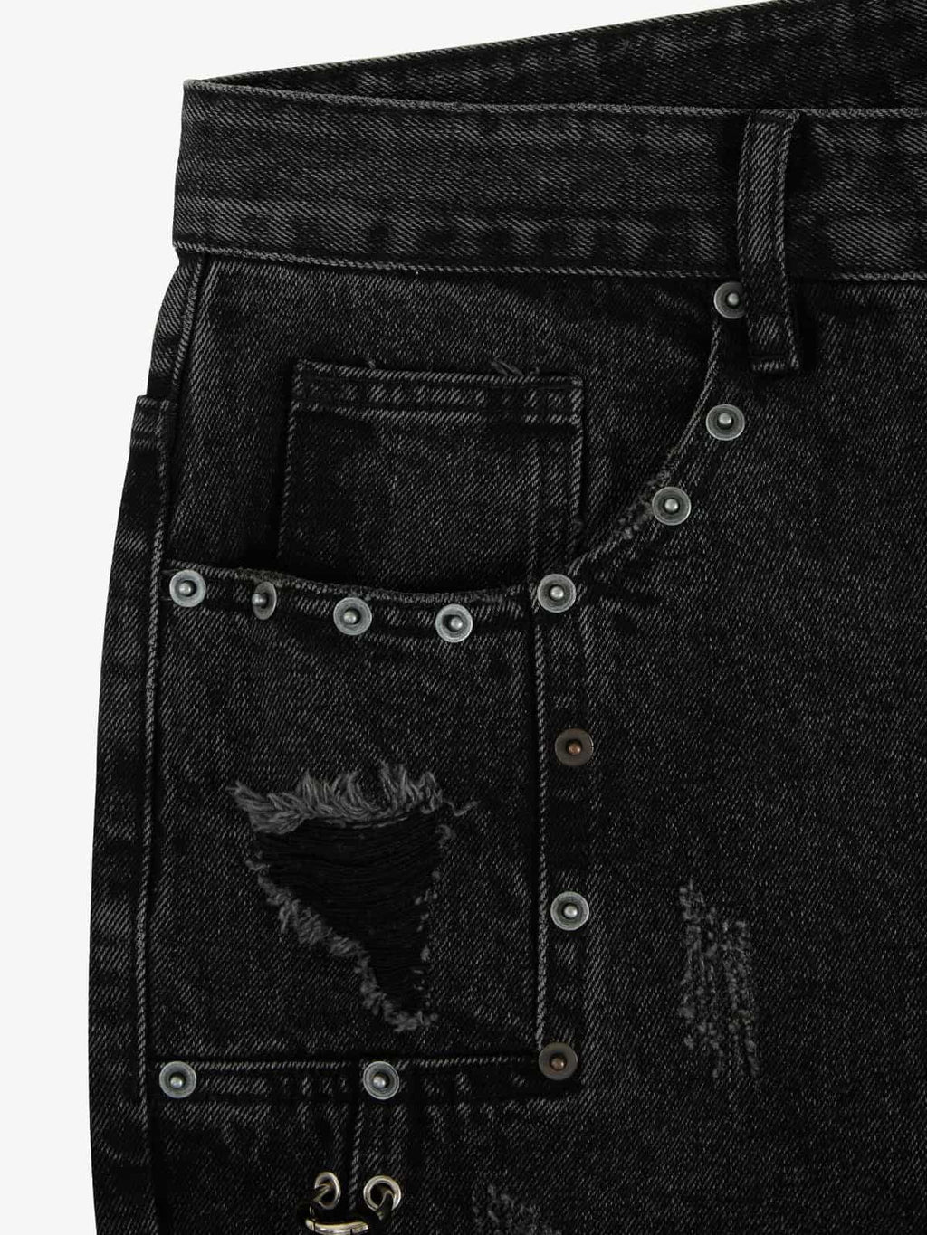 Vintage Washed Distressed Metal Ring Baggy Jeans