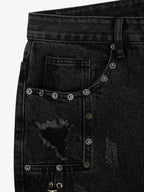 Vintage Washed Distressed Metal Ring Baggy Jeans