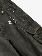 Washed Safety Pin Graphic Cargo Pants