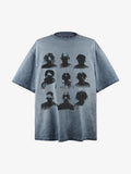 Vintage Washed Shadow Portrait Print T-Shirt