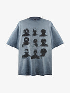 Vintage Washed Shadow Portrait Print T-Shirt