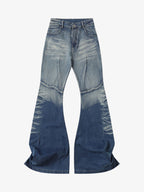Washed Panel Seam Flare Jeans