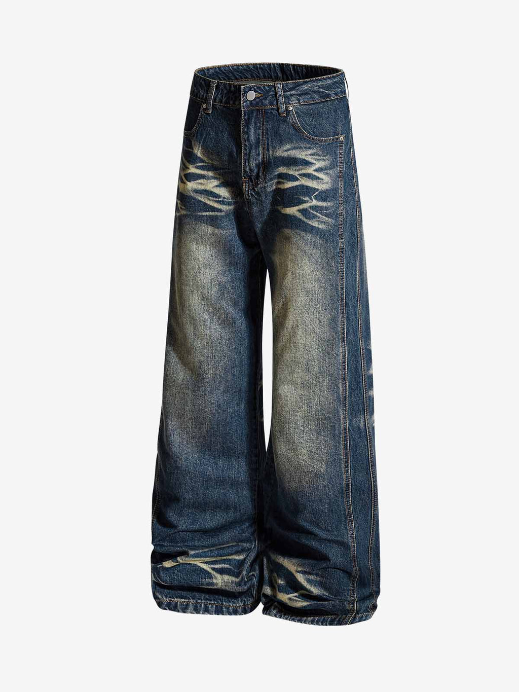 Vintage Washed Distressed Straight-Leg Jeans