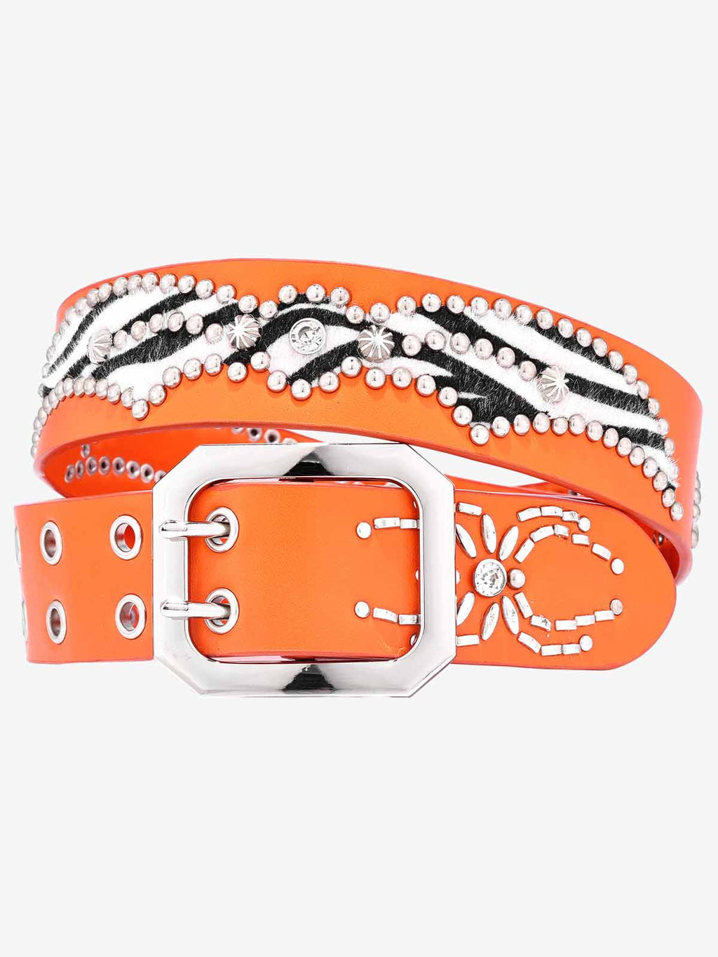 Retro Studded Zebra Pattern Wide Leather Belt