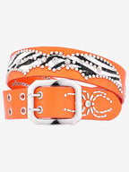 Retro Studded Zebra Pattern Wide Leather Belt