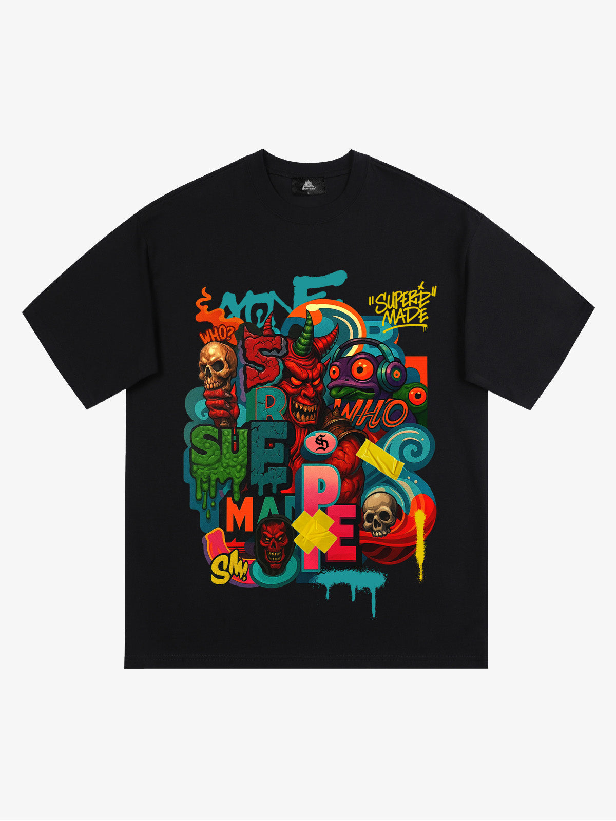 Trendy Multicolor Graffiti Skull Graphic T-Shirt