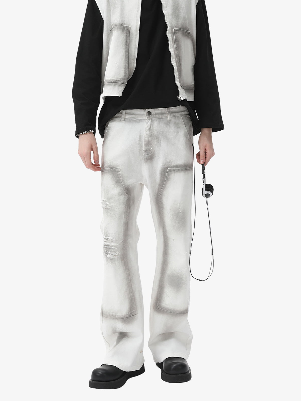 Airbrush Print Sleeveless Vest & Straight Leg Jeans Set