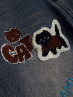 Retro Cartoon Graphic Heavy Embroidery Barrel Jeans - 2562
