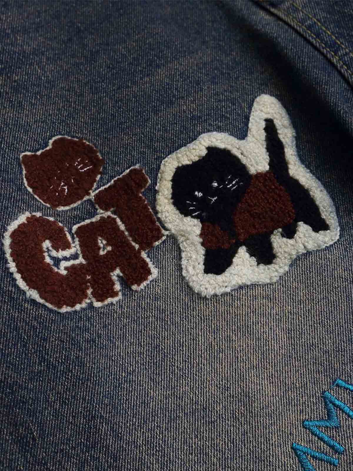 Retro Cartoon Graphic Heavy Embroidery Barrel Jeans - 2562