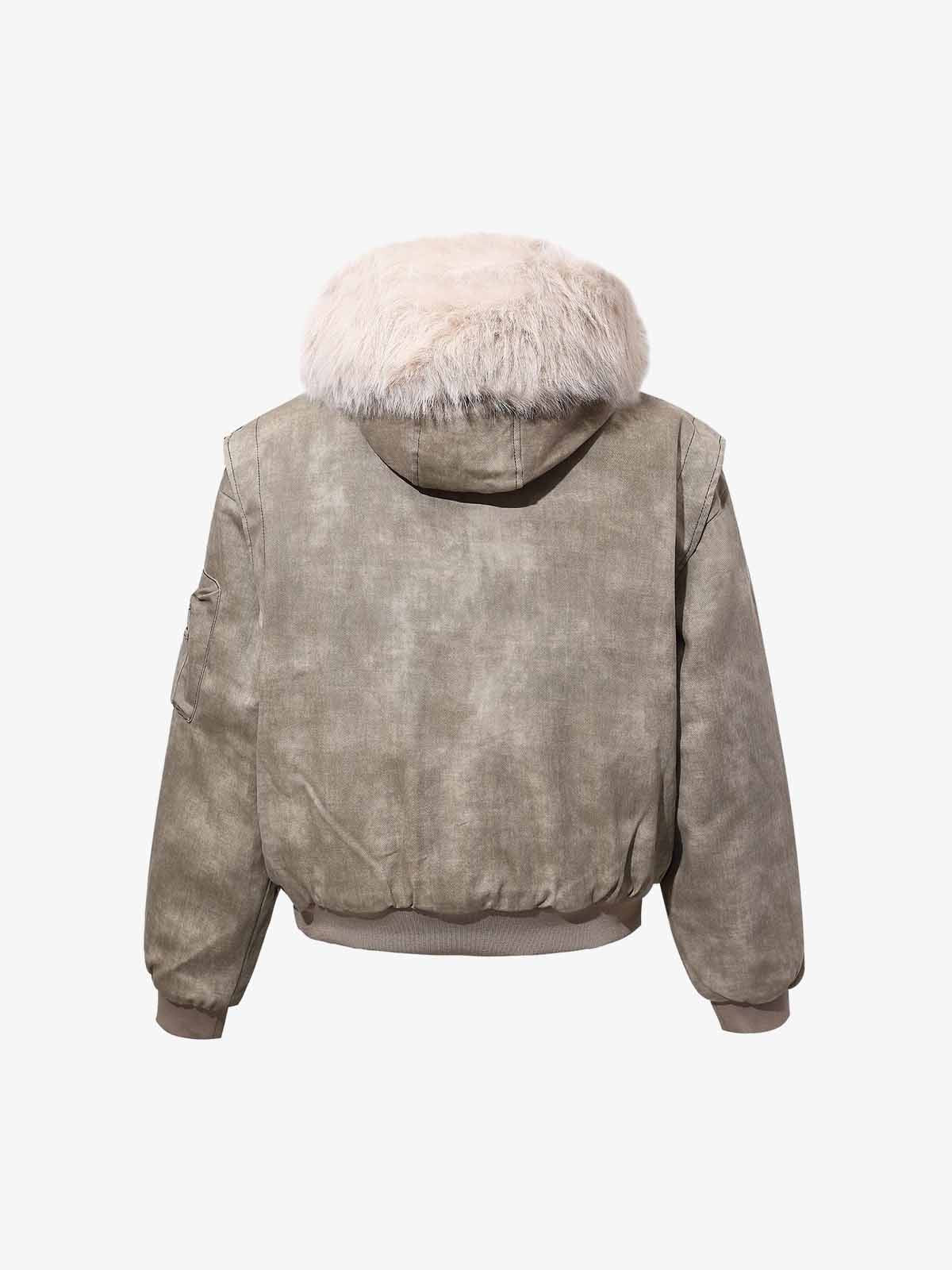 Washed Patchwork Contrast Bomber Jacket