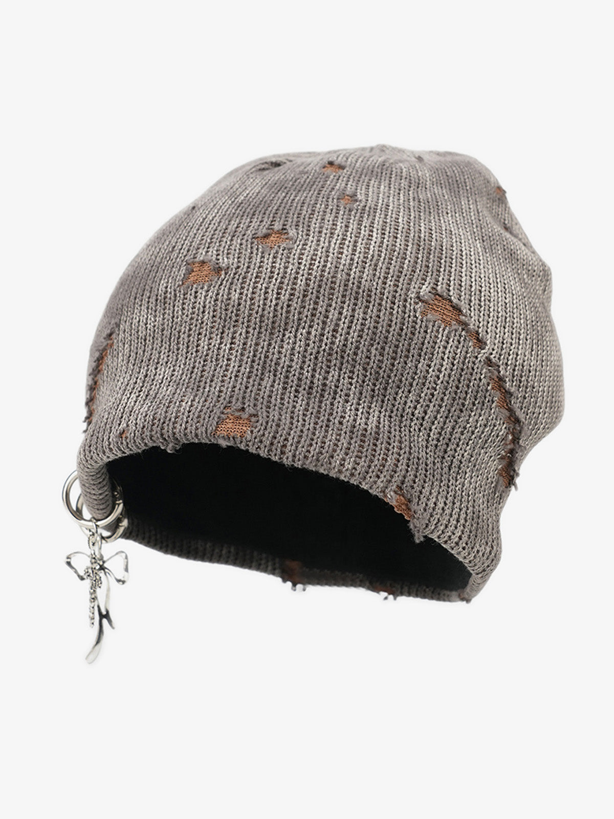 Retro Wasteland Style Distressed Knit Hanging Charm Beanie