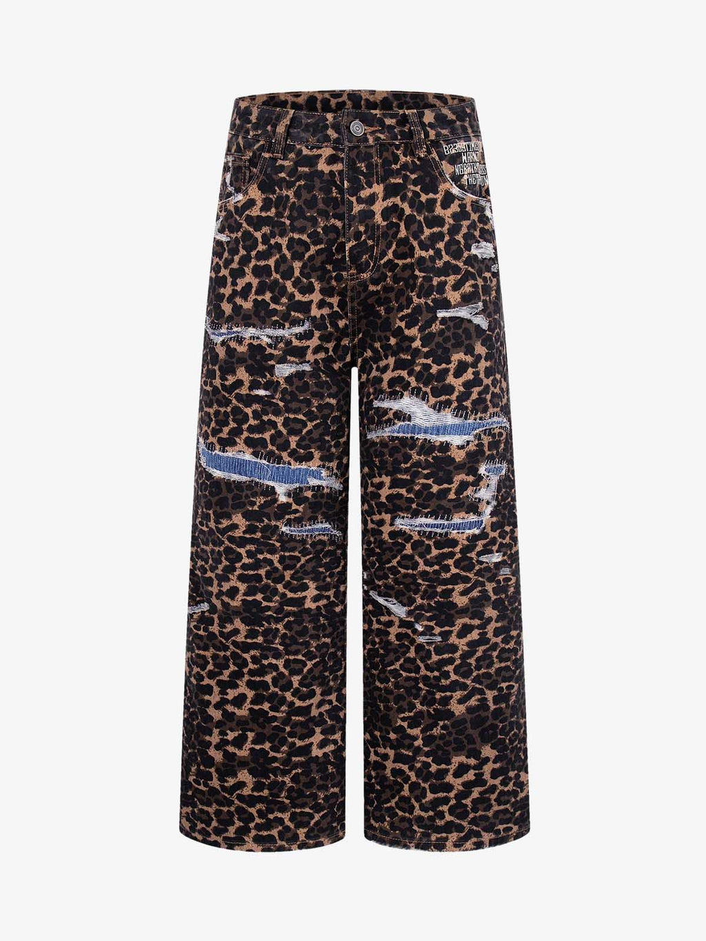 Bold Leopard Print Distressed Wide-Leg Jeans
