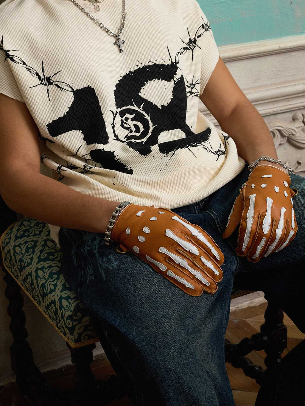 Waffle Thorn Print Sleeveless T-Shirt