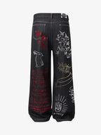 Street Graffiti Rhinestone Print Wide Leg Jeans
