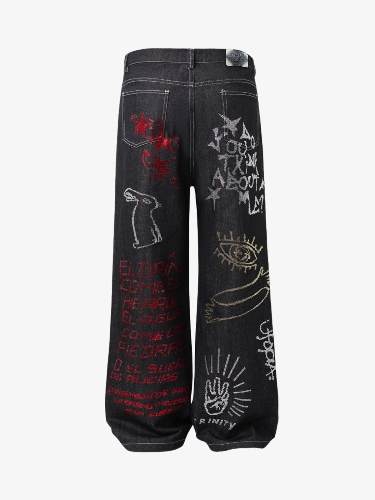 Street Graffiti Rhinestone Print Wide Leg Jeans